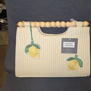 Natural Straw Tote Bag with Lemon Accents